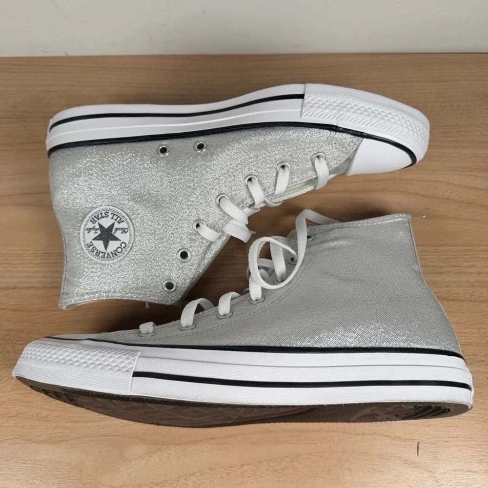 Converse CTAS Hi High Top Kid 7 Silver Chuck Taylor All Star Glitter A17096F